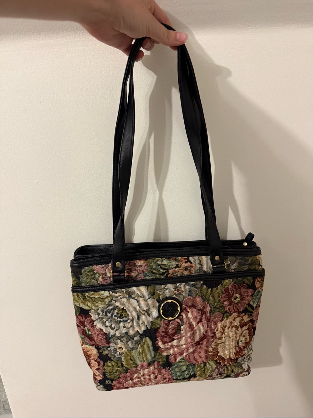 Basic Editions Floral Tapestry Shoulder Bag in Black and Rose